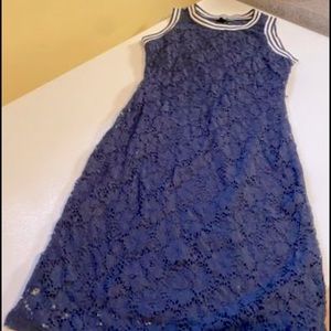Navy dress with lace overlay